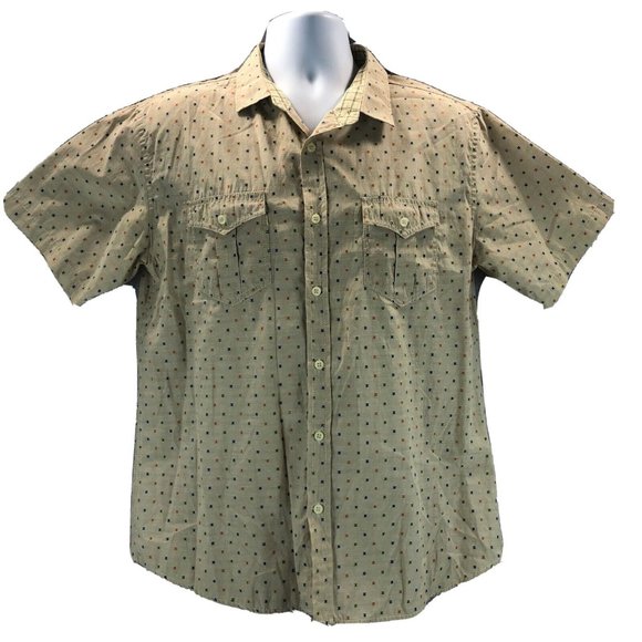 VESE Clothing Co Mens Sz L Beige & Multicolor X Design Button Front Lightweight - Picture 1 of 14